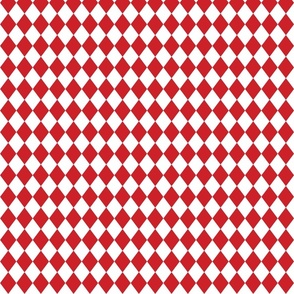 Small Poppy Red and White Diamond Harlequin Check Pattern
