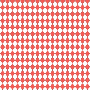 Small Coral and White Diamond Harlequin Check Pattern
