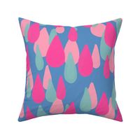 Raindrops - hot pink, soft turquoise and light pink on light blue - large