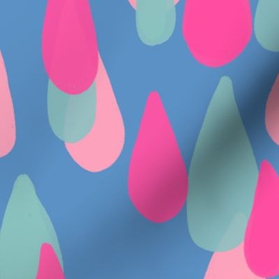 Raindrops - hot pink, soft turquoise and light pink on light blue - large