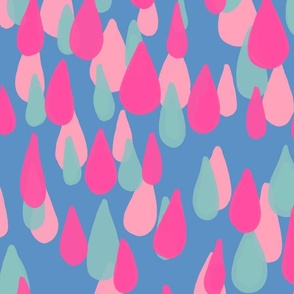 Raindrops - hot pink, soft turquoise and light pink on light blue - large
