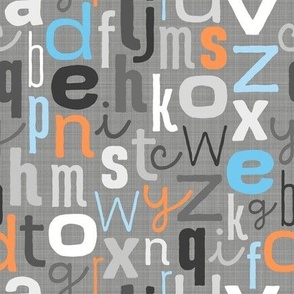 Letters of The Alphabet A-Z, Grey Multi (Linen Effect)