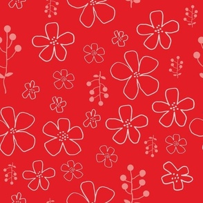 Happy Flowers in Pinks on Red