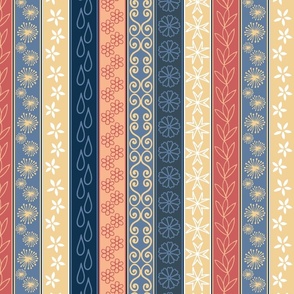 Decorative Stripes (Navy and Apricot) Medium Scale
