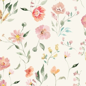 Pretty Pastel Florals Beige Background