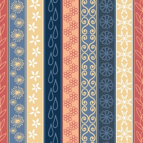 Decorative Stripes (Navy and Apricot) Large Scale
