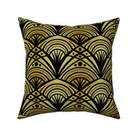 Scalloped Celtic Reeds Dotted Accents Art Nouveau, Black on Gold