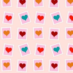 Heart Postal Stamps in Pink Red Peach Blue Love Valentines Day