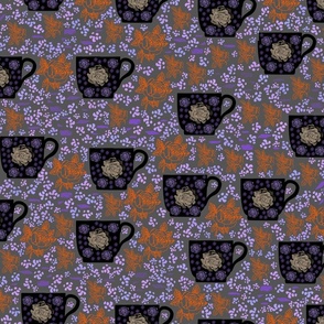 Orange and purple tea cups