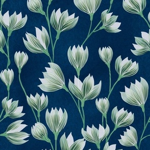 Paper White Floral on Blue