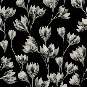Paper White Floral on Black and White