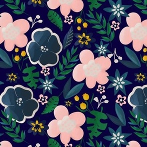 Navy and Pink Sassy Floral Flower Print