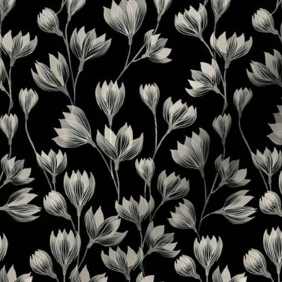 Paper White Floral on Black and White (small scale)