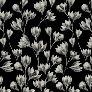 Paper White Floral on Black and White (small scale)