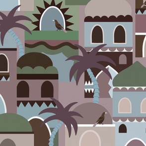 Houses - Pink/Mauve/Blue/Green/Brown 