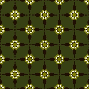 Retro Flower Geometric -  Olive/Green/Chartreuse/Khaki/Deep Green