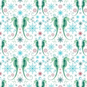 snowflake seahorses - red and green