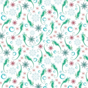 floating snowflake seahorse - red and green
