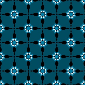 Retro flower Geometric Pattern - Petrol Blue/Blues