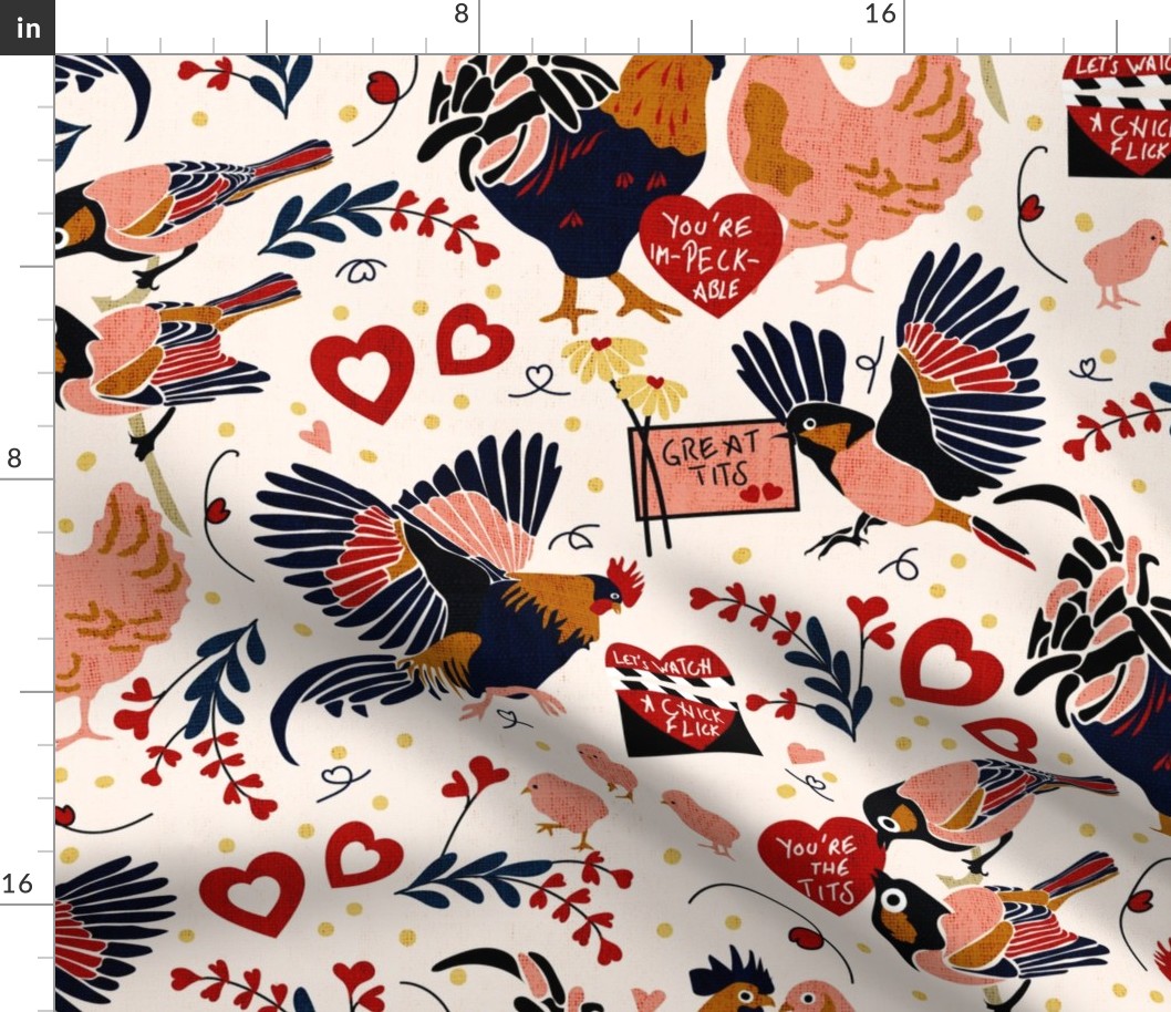 Cheeky Valentine- Cocks and Tits- Bird Puns- Linen Seashell- Large Scale