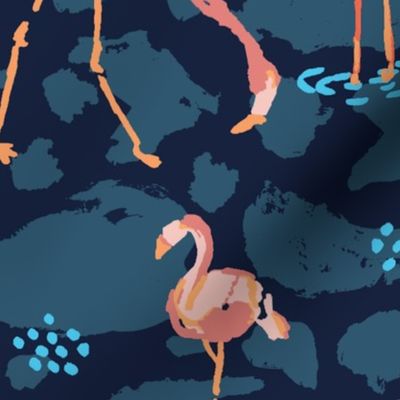 A Flamboyance of Flamingos - pink and blue (LARGE)