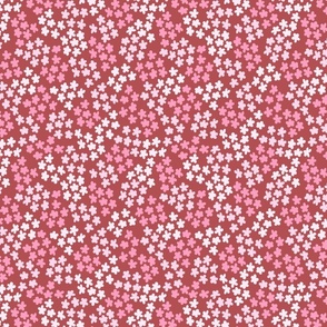 (small) Floral Clusters pink on Maroon