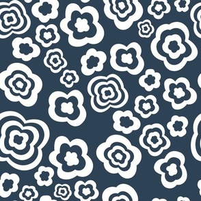 (medium) abstract floral shapes white on navy