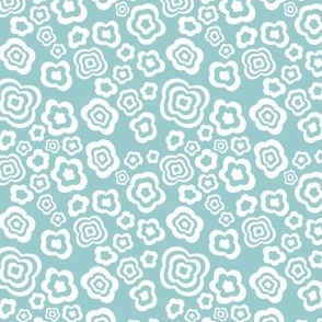 (small) Abstract floral shapes white on cerulean 