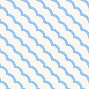 Medium Thick Geometric Waves - Minimalist Decor in Baby Blue and Ivory / Large