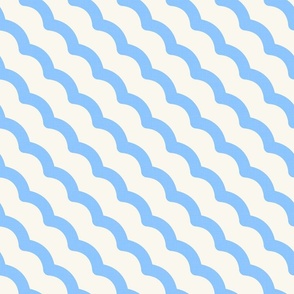 Thick Geometric Waves - Minimalist Decor in Baby Blue and Ivory / Large