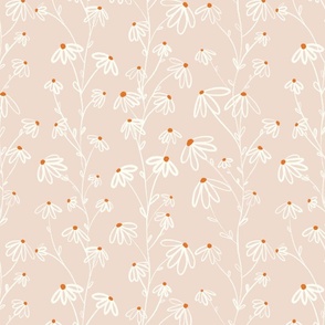 Growing  Daisies - Small Scale - Blush, White & Orange.