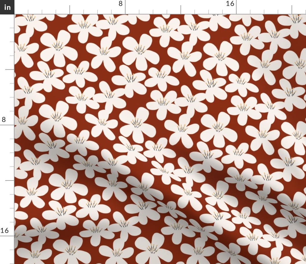 White Flowers in Dark Red