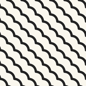 Medium Thick Geometric Waves - Minimalist Decor in Ivory and Charcoal / Large