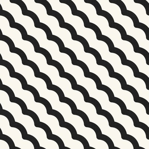 Thick Geometric Waves - Minimalist Decor in Ivory and Charcoal / Large