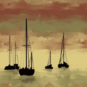 Quiet Sunset Sailboats at rest