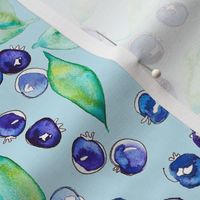 Blueberries in watercolor with light blue from Anines Atelier.  Use the design for boys room decor