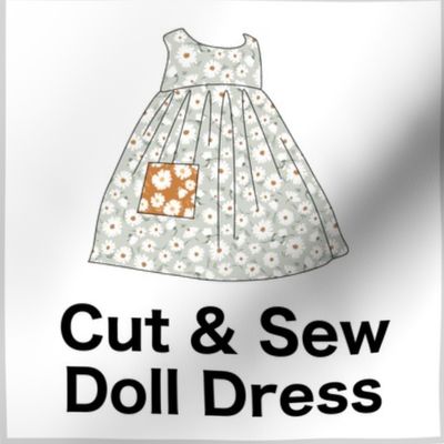 Strawflower Cut & Sew Doll Dress (mist) on FAT QUARTER for Forever Virginia Dolls and other 1/8, 1/6 and 1/5 scale child dolls  // little small scale tiny mini micro doll 