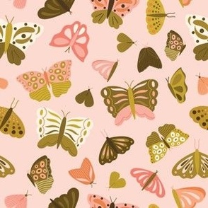 Retro Butterflies {on Misty Rose} Groovy Pink, Orange and Green Butterfly