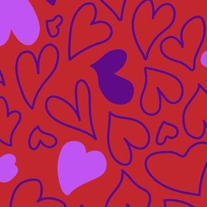Hand drawn hearts in purple