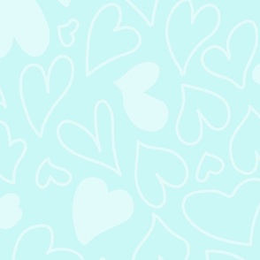 Hand drawn Hearts on Teal 