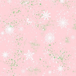 snowflake splatter pink and green pastel christmas