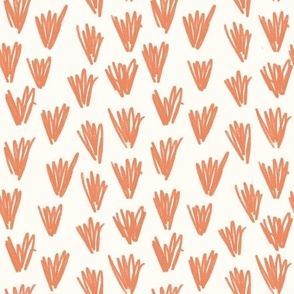 boho scribbled grasses - coral on cream 