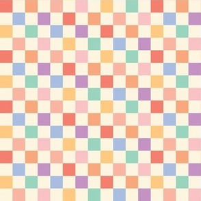 Pastel Rainbow Checkers 1/2" {on Ivory} Half Inch Checked