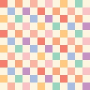 Pastel Rainbow Checkers 7/8" {on Ivory} .875 Inch Checked