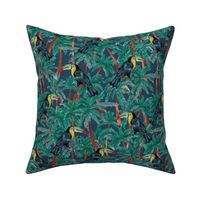 Hand Painted Tropical Watercolour Toucan With Palm Trees Navy Blue Medium