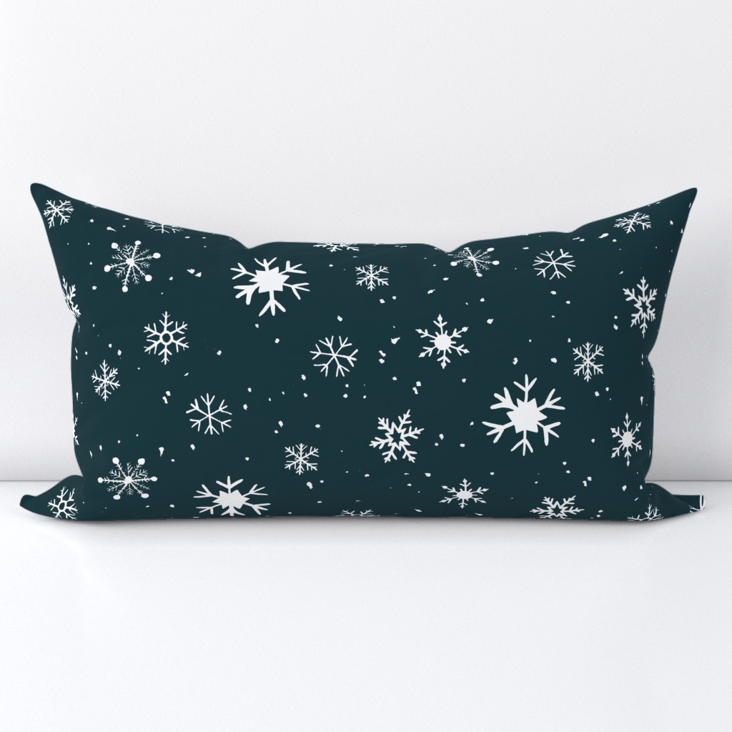 Hand Drawn Snowflakes And Snow Jade Green Medium