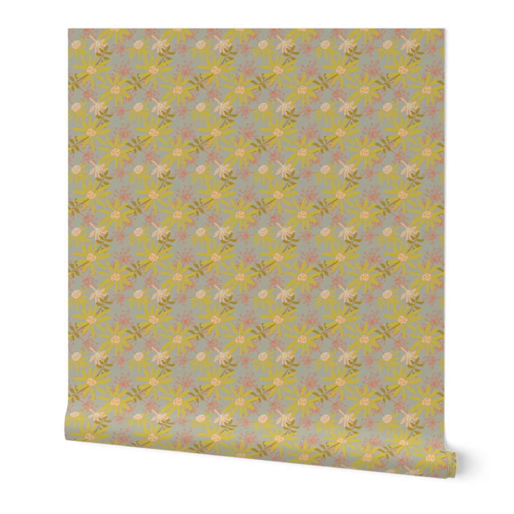 Passion Fruit Floral on Gray