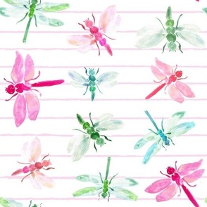 watercolor flying things on lavender stripes 