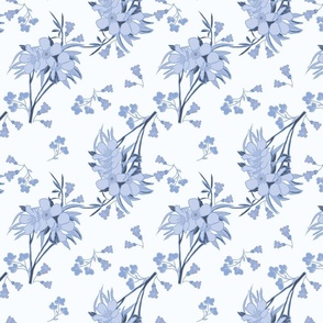 Bunches of blue oleander floral on pale blue Large scale