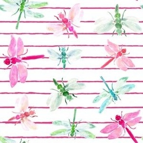 watercolor flying things on pink stripes 